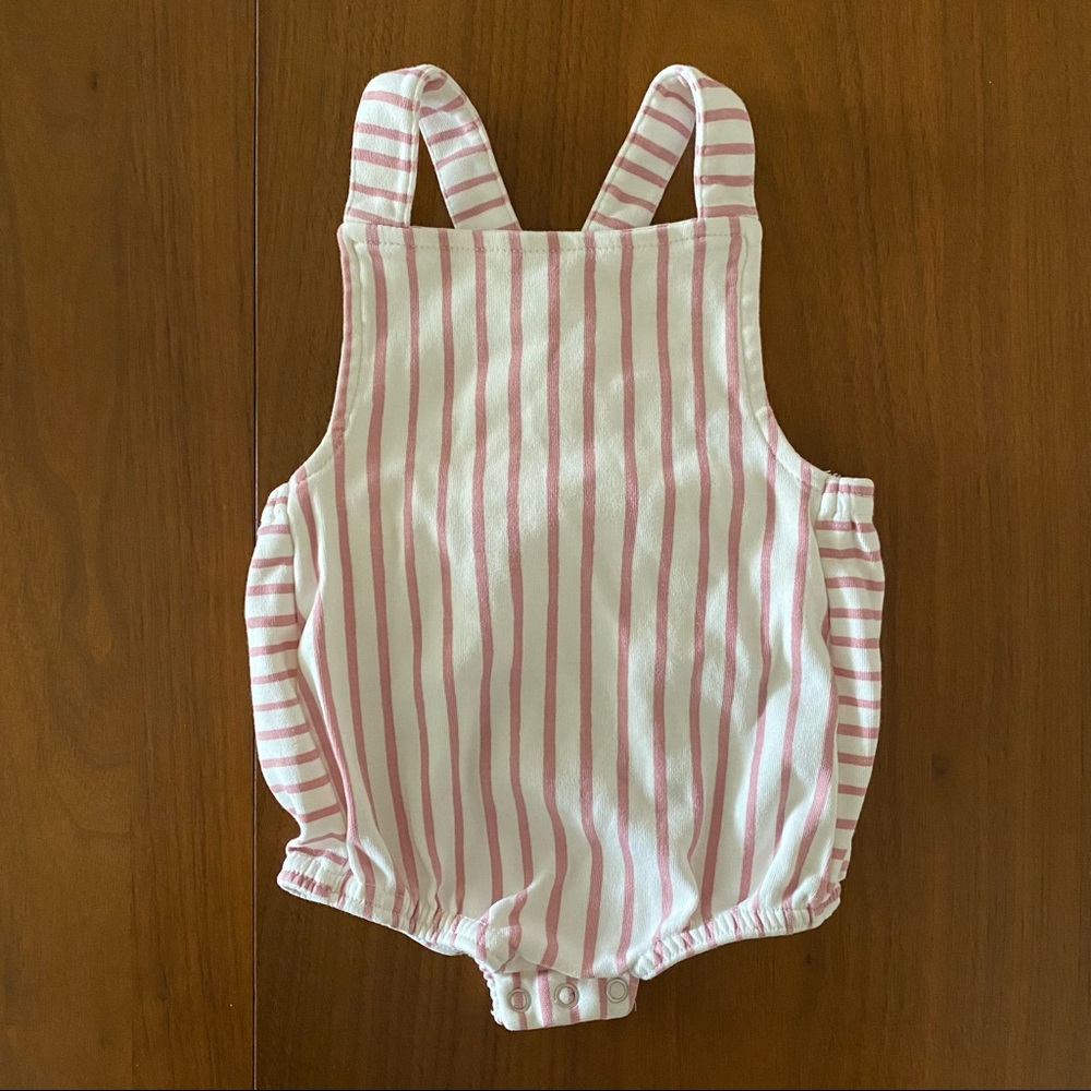 Pehr pink stripe criss cross overall 3-6 months